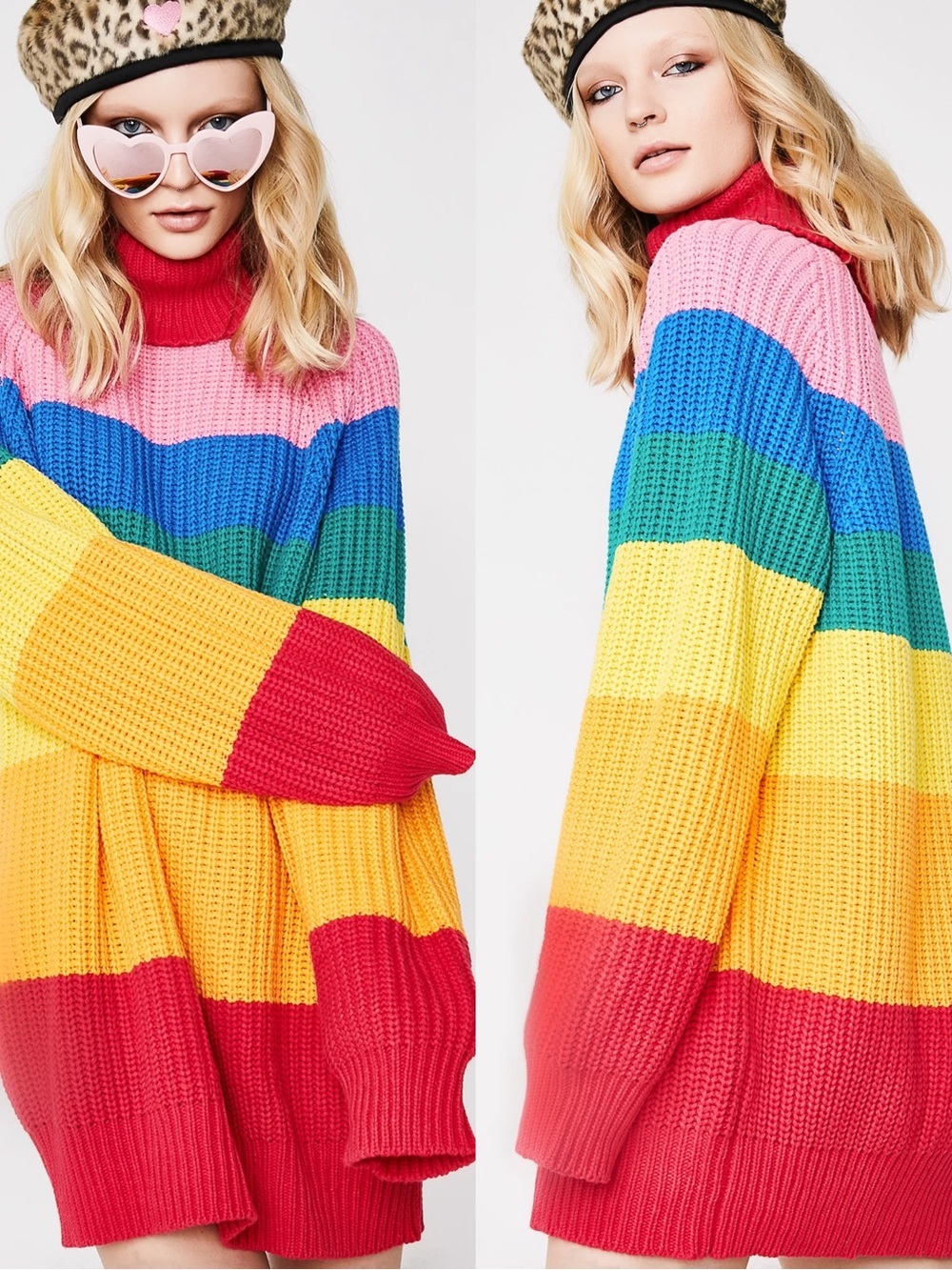 LAZY OAF Rainbow Striped Cotton Roll Neck Sweater Top